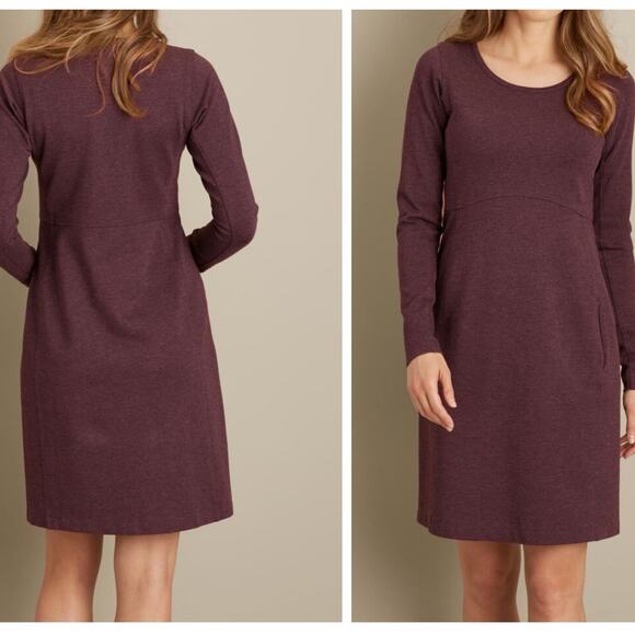 Duluth Trading Wearwithall Ponte Knit Dress Small Burgundy Shift Long Sleeve New - Picture 1 of 10